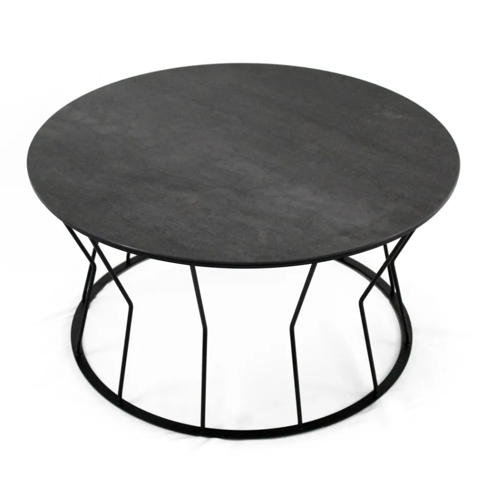 Table Basse Ronde en Acier et Grès Made in Italy - Alisea Viadurini