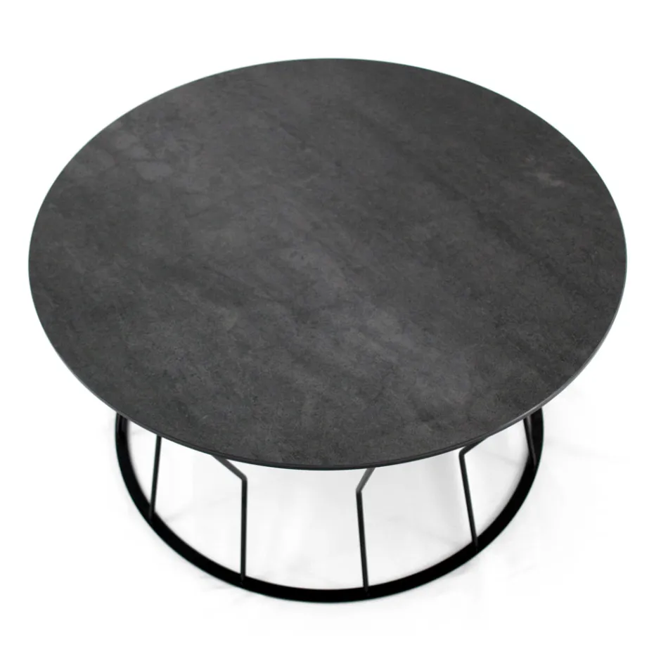 Table Basse Ronde en Acier et Grès Made in Italy - Alisea Viadurini