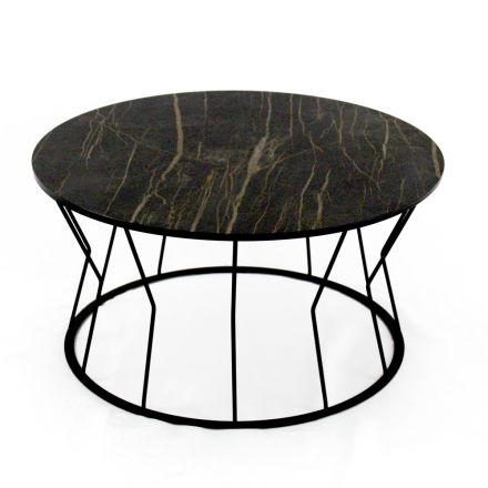 Table Basse Ronde en Acier et Grès Made in Italy - Alisea Viadurini