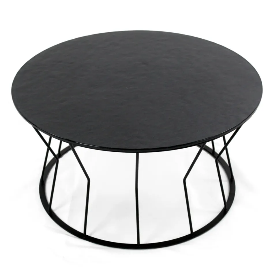 Table basse ronde en acier et verre Made in Italy - Alisea Viadurini