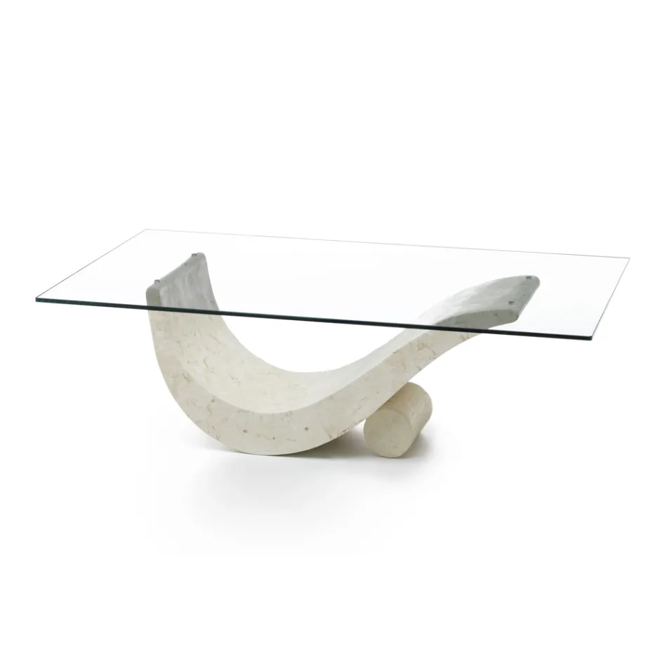 Table basse au design moderne avec plateau en verre et base en pierre fossile - Recharge Viadurini