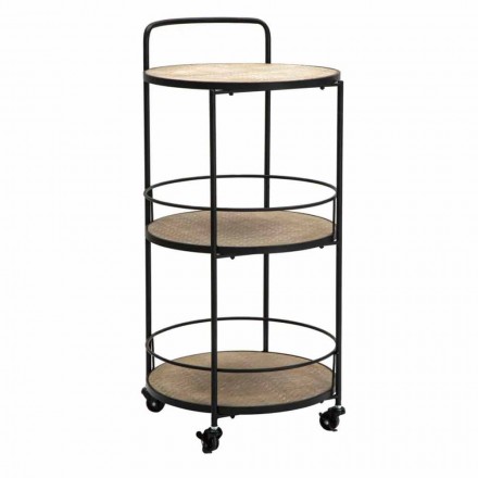 Table basse design moderne en fer et MDF avec roulettes et 3 étagères - Lennox Viadurini