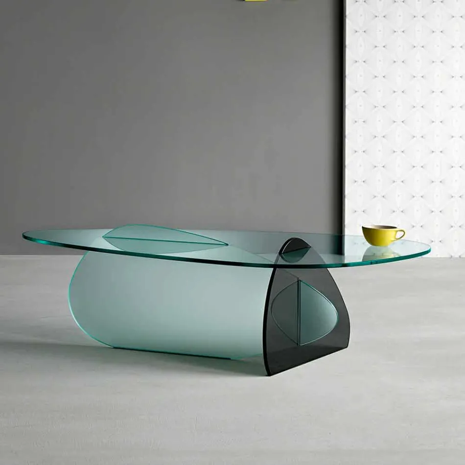 Table Basse Design en Verre Transparent, Fumé et Gravé Fabriqué en Italie - Tac Tac Viadurini