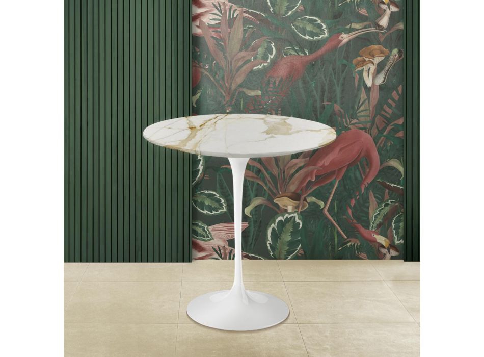 Table basse ronde Eero Saarinen H 52 en marbre Calacatta doré Made in Italy - Scarlet Viadurini