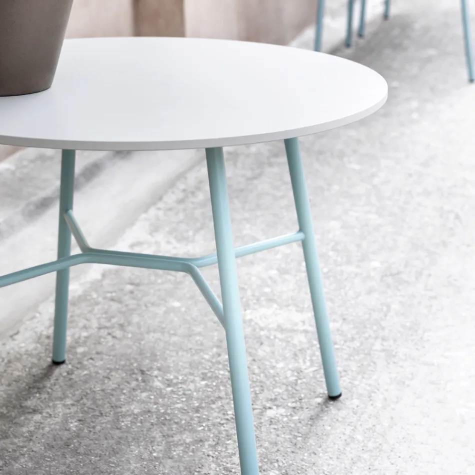 Table basse d'extérieur ronde en HPL avec base en métal Made in Italy - Makino Viadurini