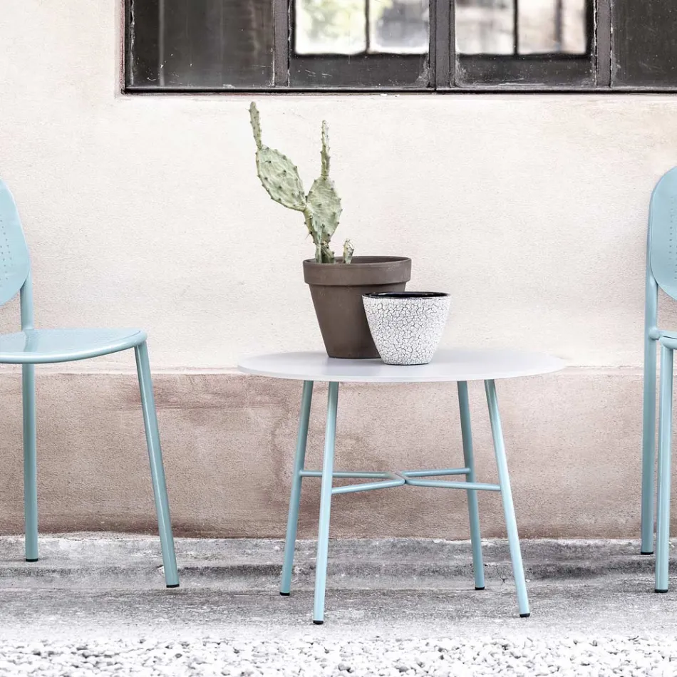 Table basse d'extérieur ronde en HPL avec base en métal Made in Italy - Makino Viadurini