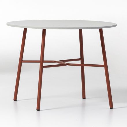Table basse d'extérieur ronde en HPL avec base en métal Made in Italy - Makino Viadurini