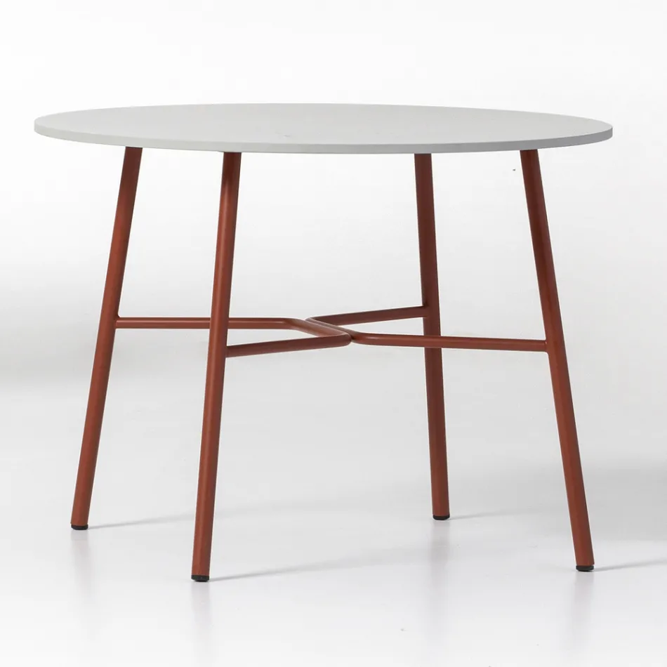 Table basse d'extérieur ronde en HPL avec base en métal Made in Italy - Makino Viadurini