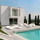 Table basse de jardin avec plateau rond en polyéthylène Made in Italy - Tibaldo Viadurini