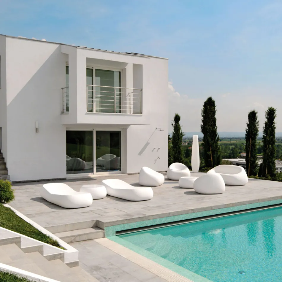 Table basse de jardin avec plateau rond en polyéthylène Made in Italy - Tibaldo Viadurini