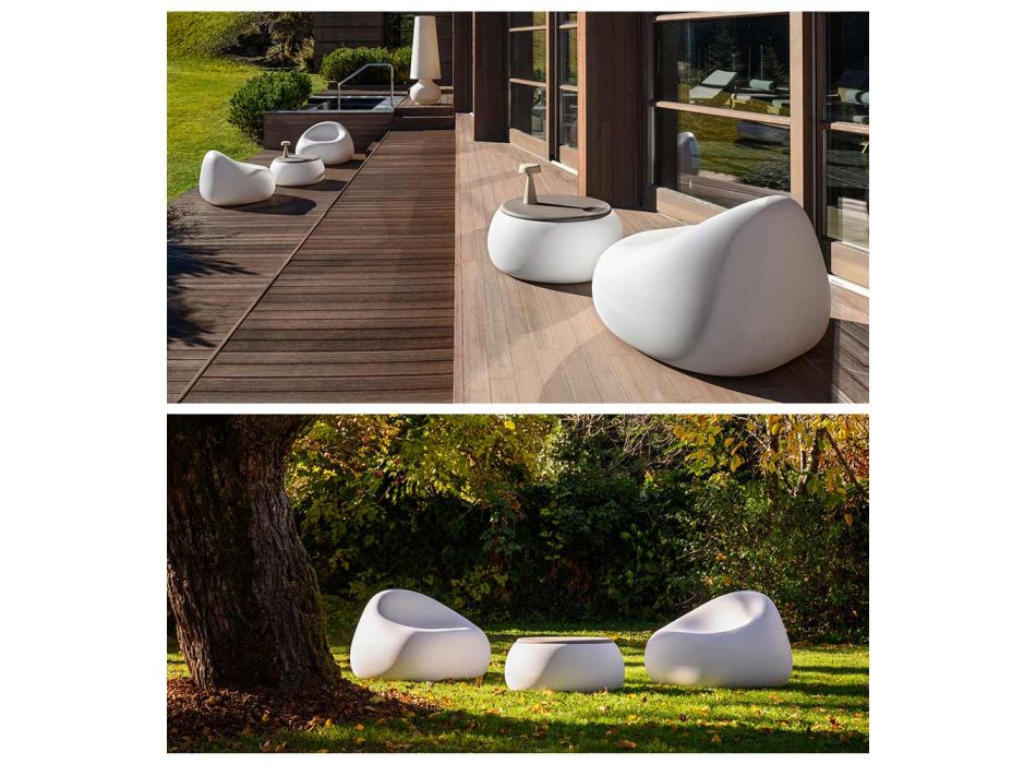 Table basse de jardin avec plateau rond en polyéthylène Made in Italy - Tibaldo Viadurini