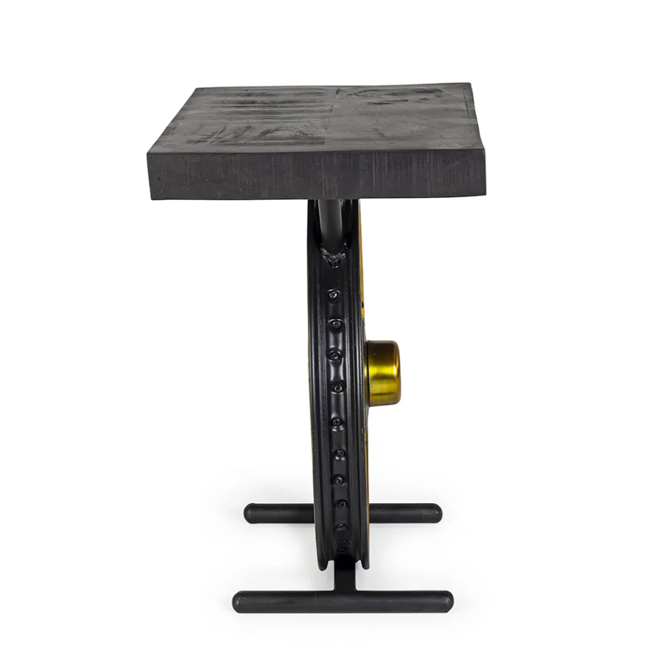 Table basse artisanale et industrielle en acier et bois de manguier - Corvino Viadurini