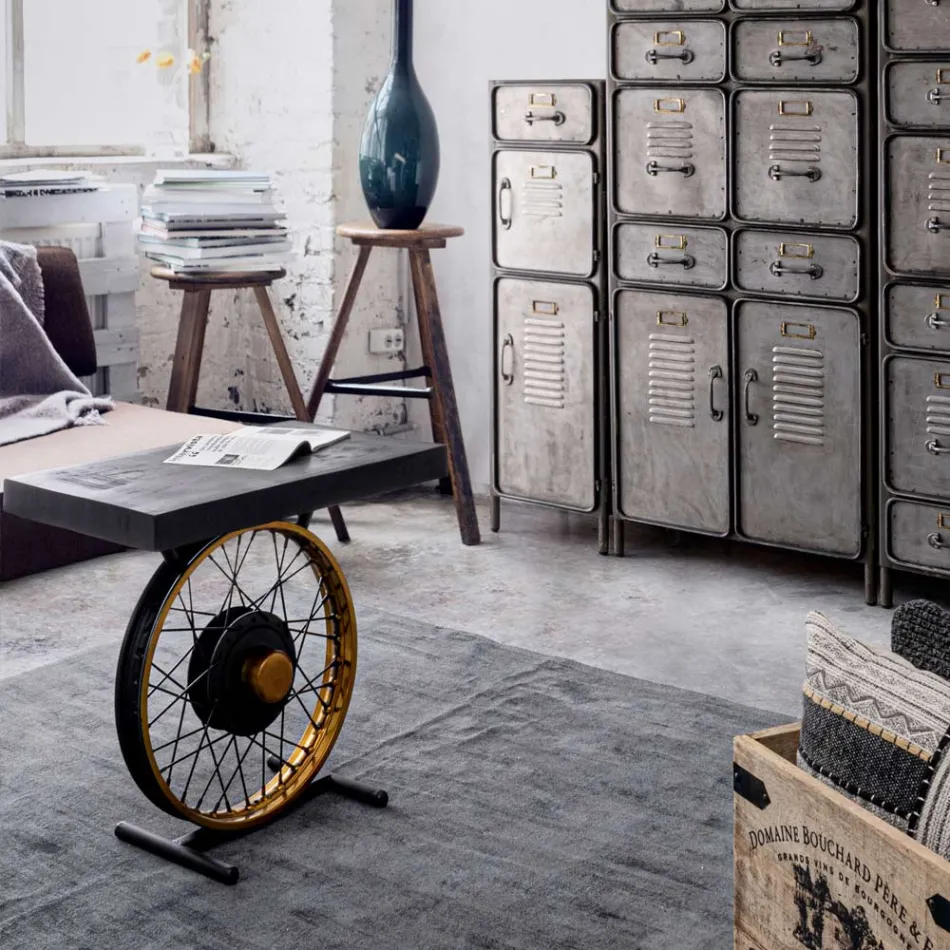 Table basse artisanale et industrielle en acier et bois de manguier - Corvino Viadurini