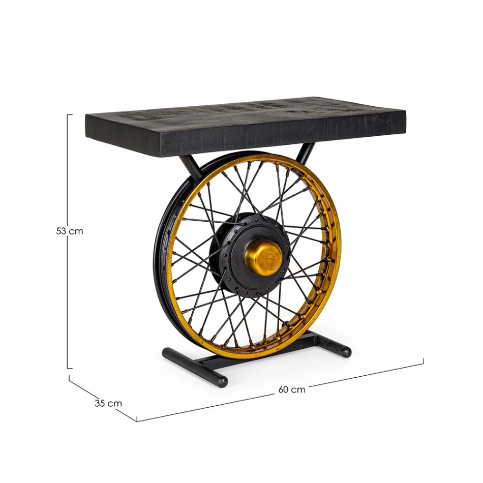 Table basse artisanale et industrielle en acier et bois de manguier - Corvino Viadurini