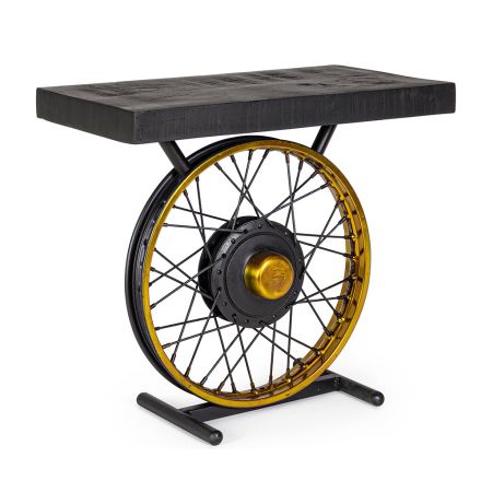 Table basse artisanale et industrielle en acier et bois de manguier - Corvino Viadurini