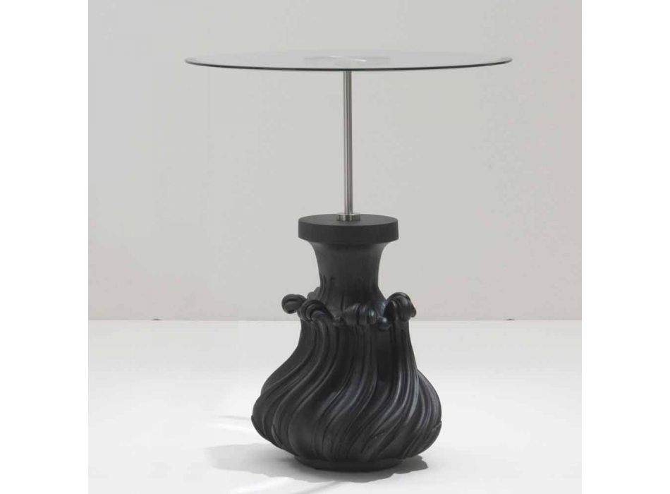 verre de table de café / bois sablé solide noir, diamètre 60, Margo Viadurini