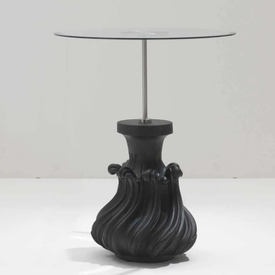 verre de table de café / bois sablé solide noir, diamètre 60, Margo Viadurini