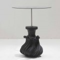 Table basse en cristal/bois massif noir sablé, diamètre 60cm, Margo