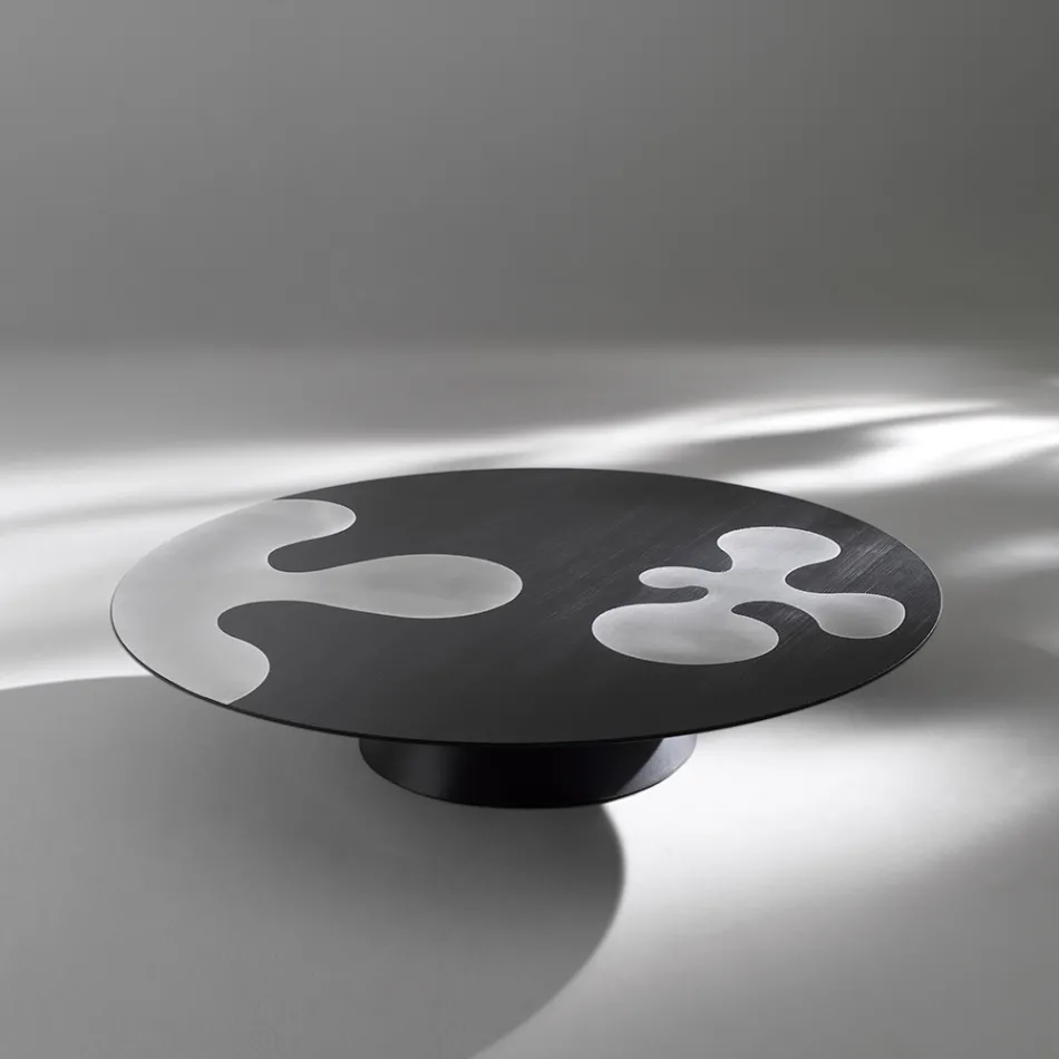 Table basse en mélèze laqué noir avec incrustations en acier inoxydable satiné - Vergine Viadurini