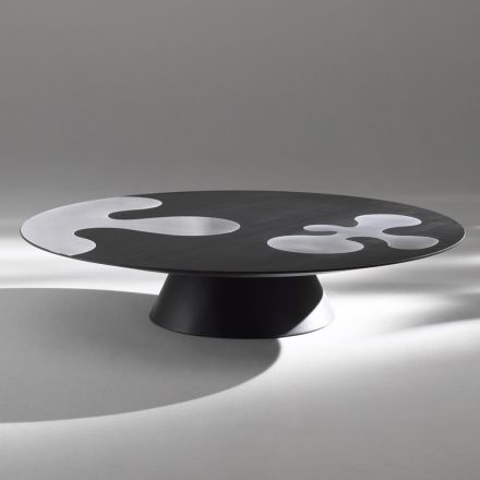 Table basse en mélèze laqué noir avec incrustations en acier inoxydable satiné - Vergine Viadurini