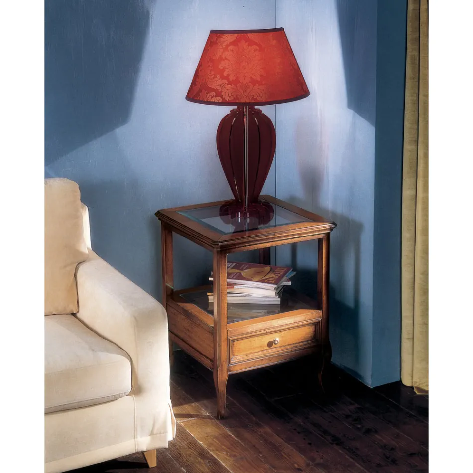 Table basse en bois Bassano Francia avec plateau en verre fabriquée en Italie - Patecati Viadurini