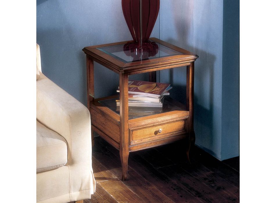 Table basse en bois Bassano Francia avec plateau en verre fabriquée en Italie - Patecati Viadurini