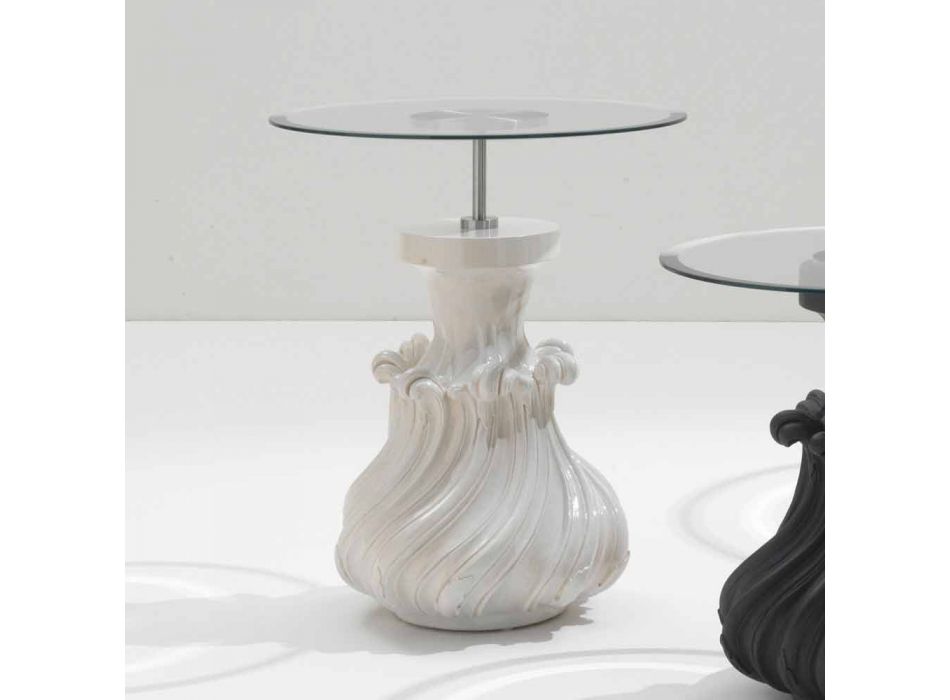 Table en bois massif et cristal blanc, diamètre 60 cm, Margo Viadurini