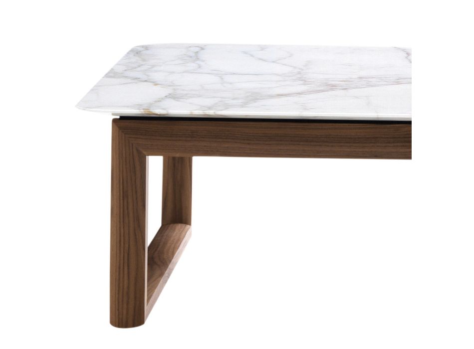 Table basse design en bois massif et plateau en marbre Grilli York Viadurini