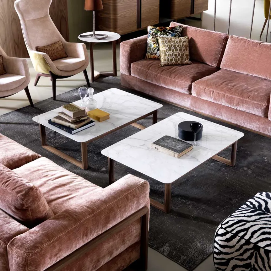 Table basse design en bois massif et plateau en marbre Grilli York Viadurini