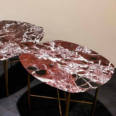 Table Basse en Marbre et Métal Levanto Rouge Fabriquée en Italie, par Design - Morbello Viadurini