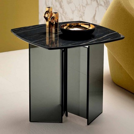 Table d'appoint de canapé de salon avec plateau en céramique et verre fumé - Aléatoire Viadurini