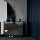 Table d'appoint de canapé ou table de chevet en verre fumé avec tiroir en cuir - Linzy Viadurini