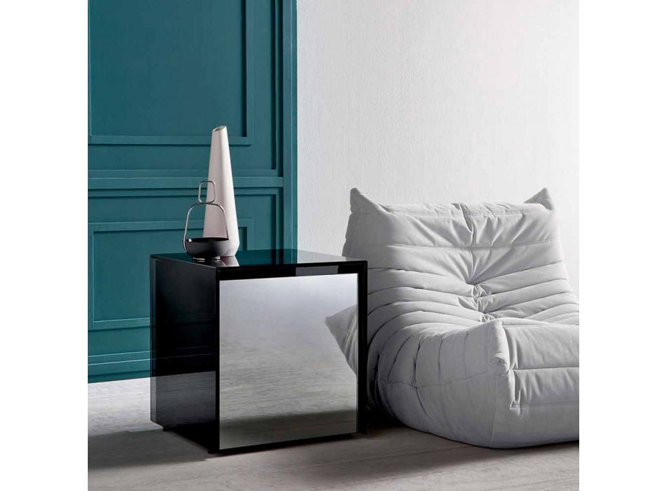 Table d'appoint de canapé ou table de chevet en verre fumé avec tiroir en bois - Mantra Viadurini