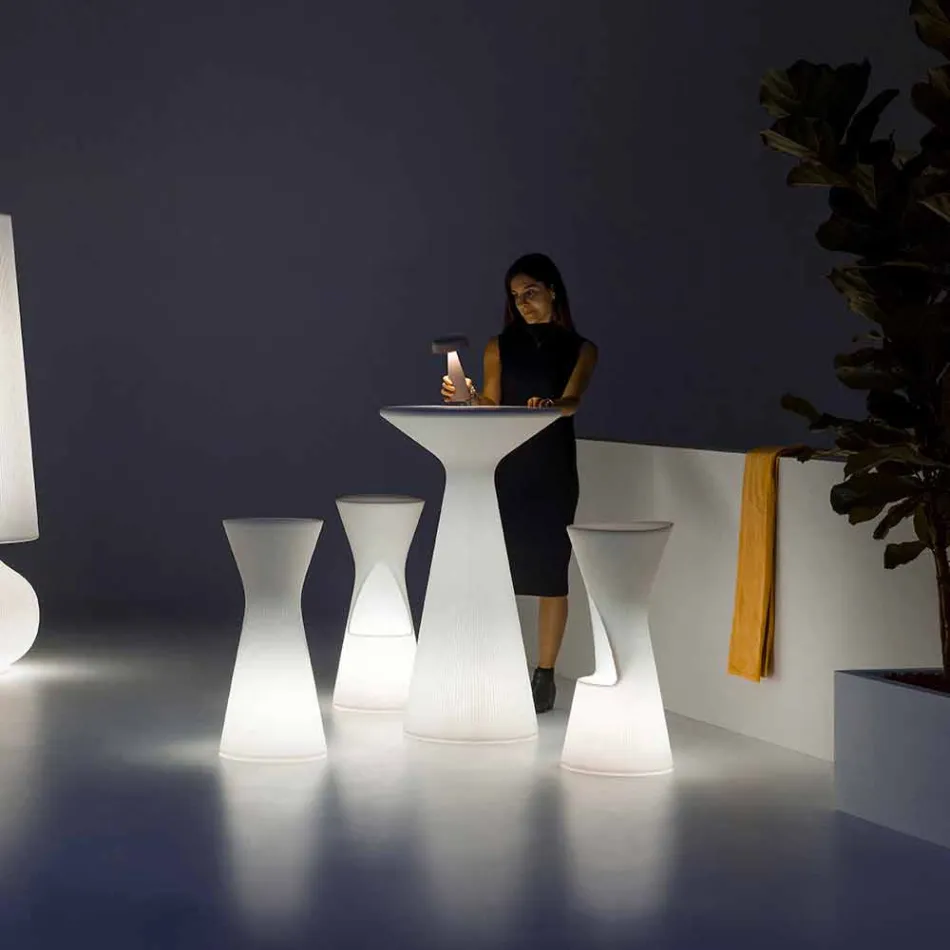 Table basse d'extérieur lumineuse avec plateau rond en HPL fabriquée en Italie - Desmond Viadurini