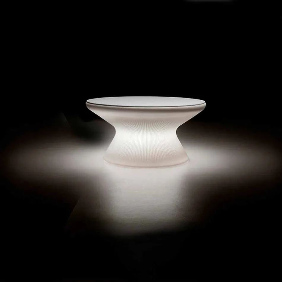 Table basse d'extérieur lumineuse en polyéthylène et HPL blanc Made in Italy - Desmond Viadurini