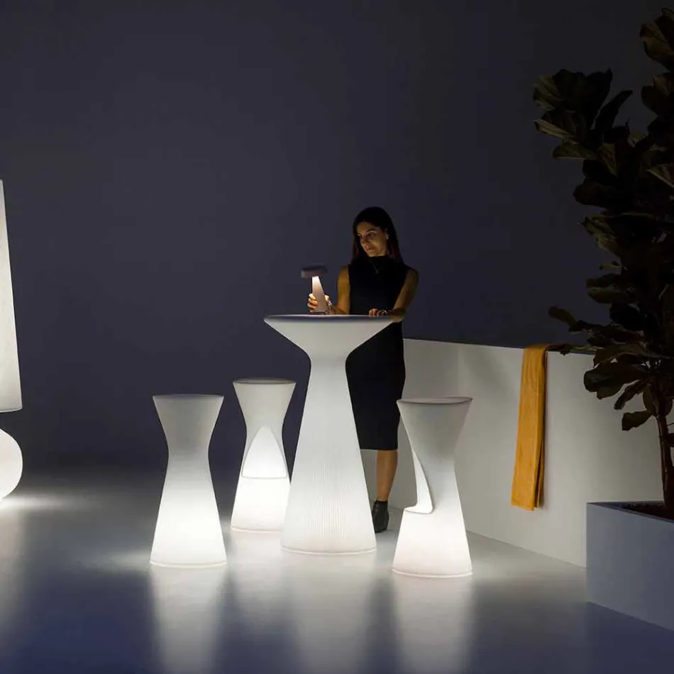 Table basse d'extérieur lumineuse en polypropylène blanc fabriquée en Italie - Desmond Viadurini
