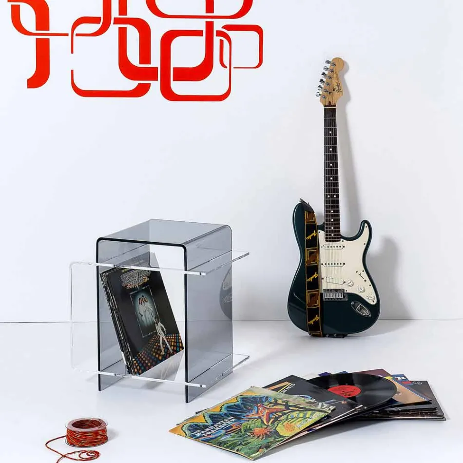 Table moderne avec 3 étagères fumé et Gosto transparent fabriqué en Italie Viadurini