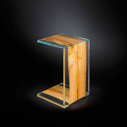 table basse moderne dans un verre vénitien et Briccola jambe de bois Viadurini