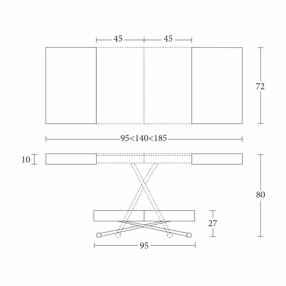 Table basse moderne en bois et métal transformable Made in Italy - Spirit Viadurini