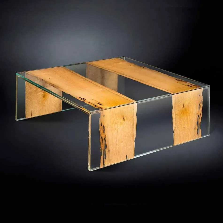 Table basse contemporaine en verre et bois Briccola Venetian Viadurini