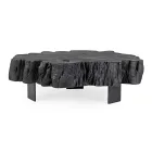 Table basse noire Homemotion en acier et bois d'acacia naturel - Camala Viadurini
