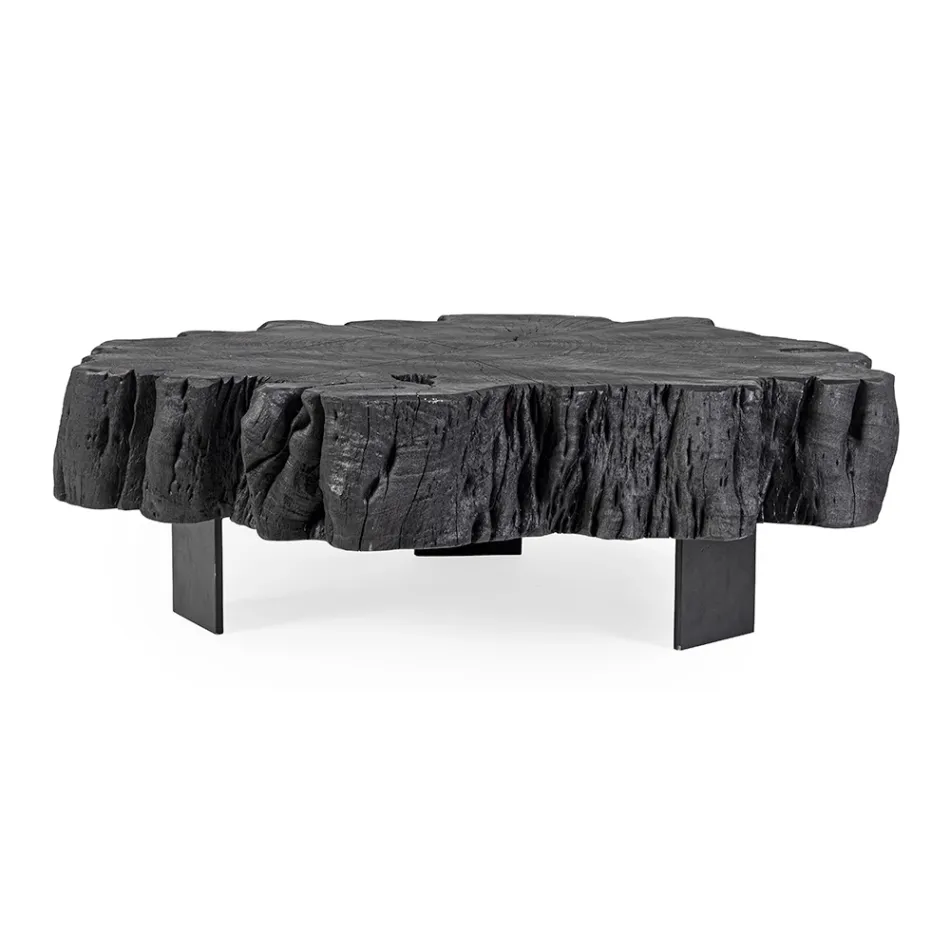 Table basse noire Homemotion en acier et bois d'acacia naturel - Camala Viadurini