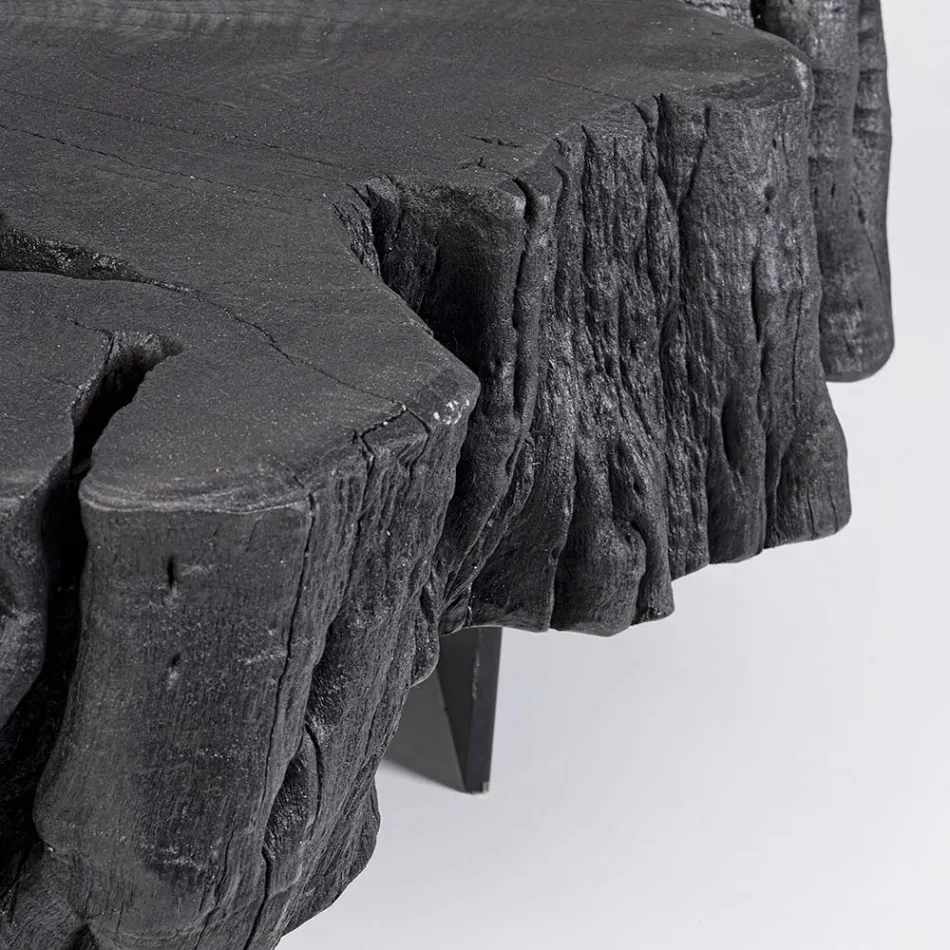 Table basse noire Homemotion en acier et bois d'acacia naturel - Camala Viadurini