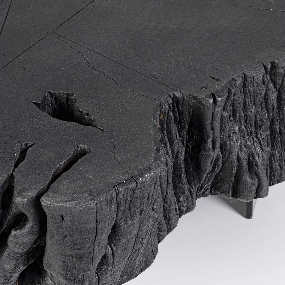 Table basse noire Homemotion en acier et bois d'acacia naturel - Camala Viadurini