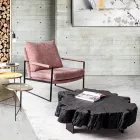 Table basse noire Homemotion en acier et bois d'acacia naturel - Camala Viadurini