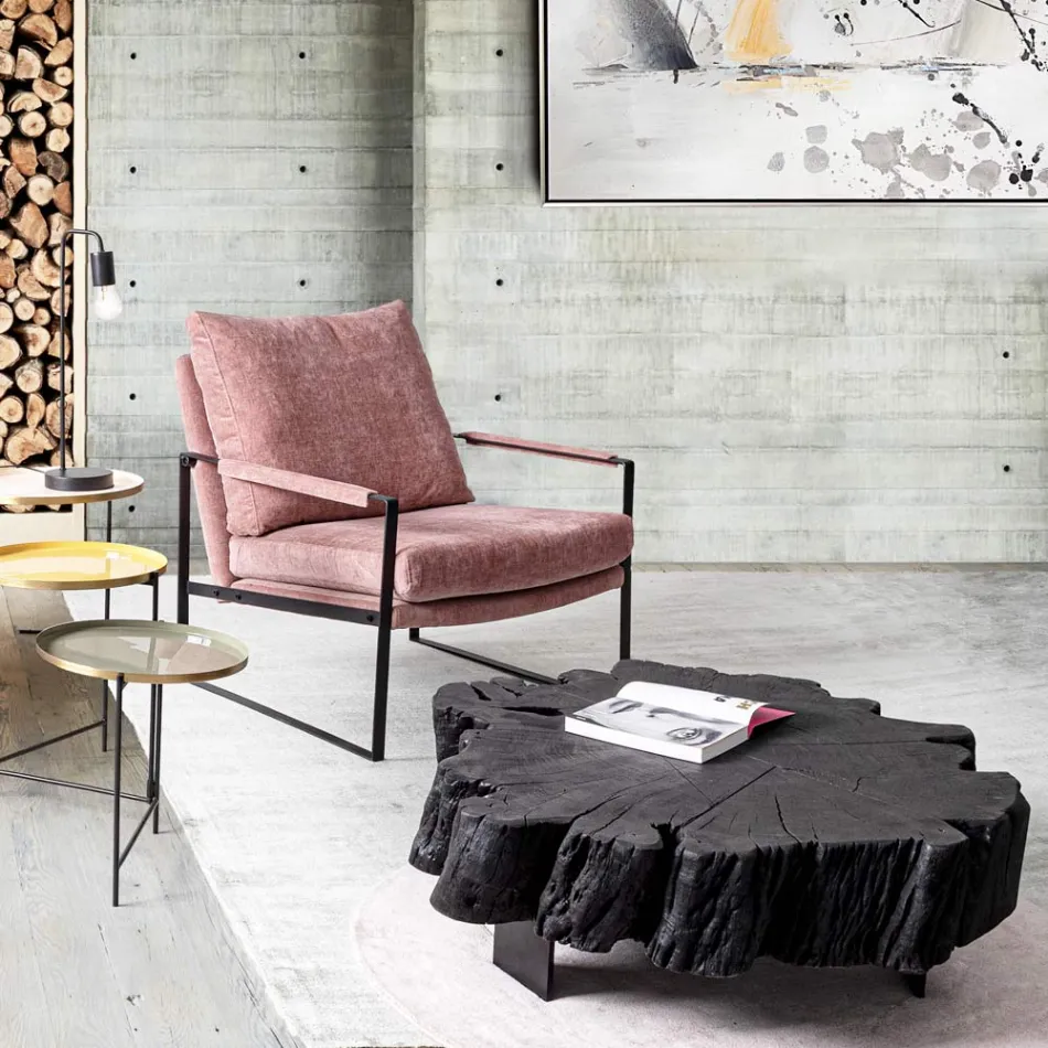 Table basse noire Homemotion en acier et bois d'acacia naturel - Camala Viadurini