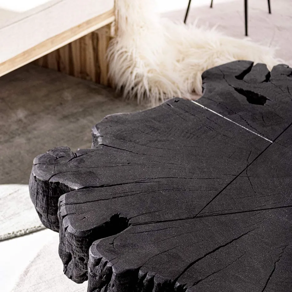 Table basse noire Homemotion en acier et bois d'acacia naturel - Camala Viadurini