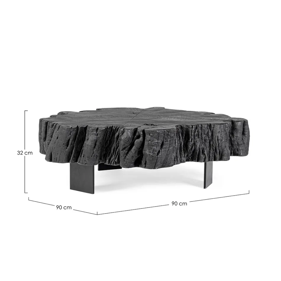 Table basse noire Homemotion en acier et bois d'acacia naturel - Camala Viadurini