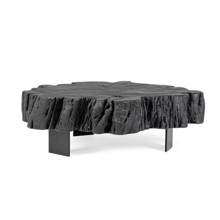 Table basse noire Homemotion en acier et bois d'acacia naturel - Camala Viadurini