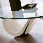 Table basse ovale en verre biseauté et marbre synthétique Made in Italy - Barbera Viadurini